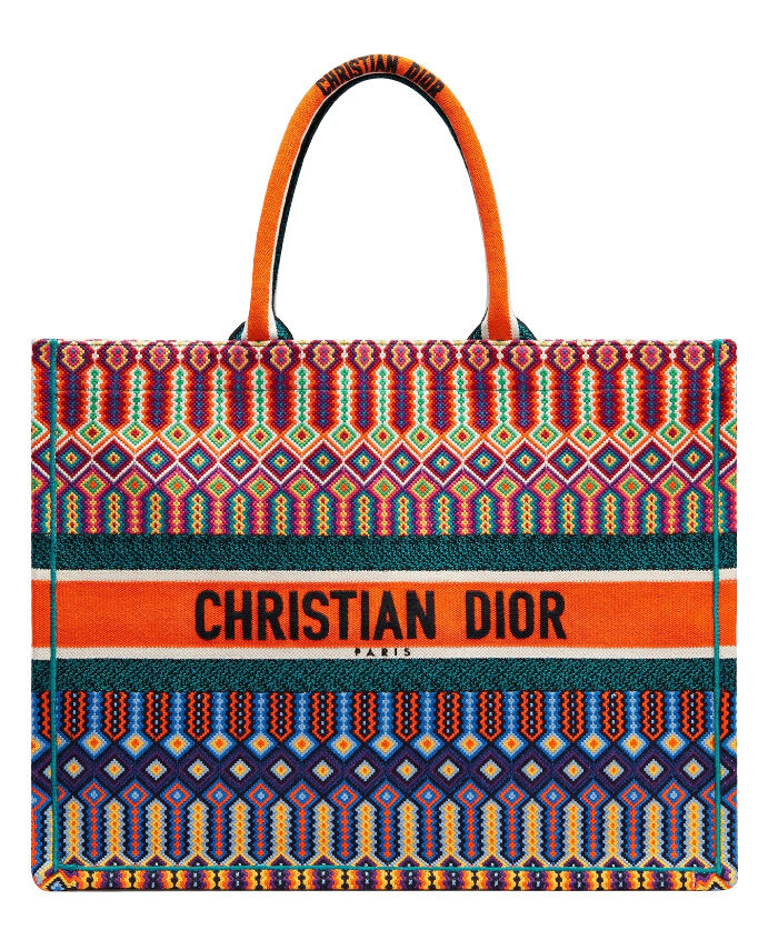 Christian Dior Book Tote Velvet Mizza Embroidery Canvas Orange